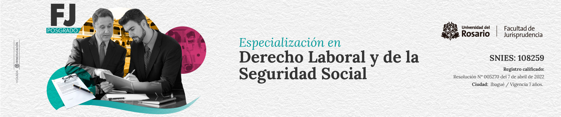 Imagen de cabecera para la especialización en Derecho laboral y de Seguridad Social de la Universidad de Ibagué