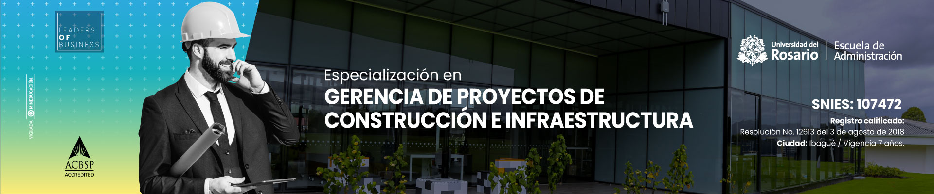 Imagen de cabecera para la especialización en Gerencia de Proyectos de Construcción e Infraestructura de la Universidad de Ibagué